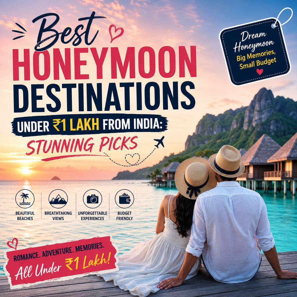 Illustration of Best Honeymoon Destinations Under ₹1 Lakh from India: Stunning Picks