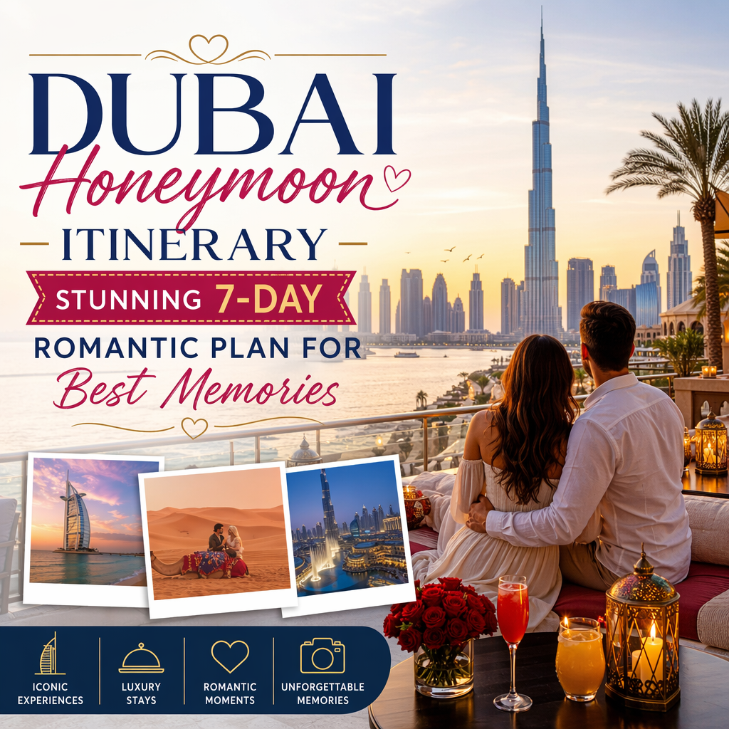 Illustration of Dubai Honeymoon Itinerary: Stunning 7-Day Romantic Plan for Best Memories