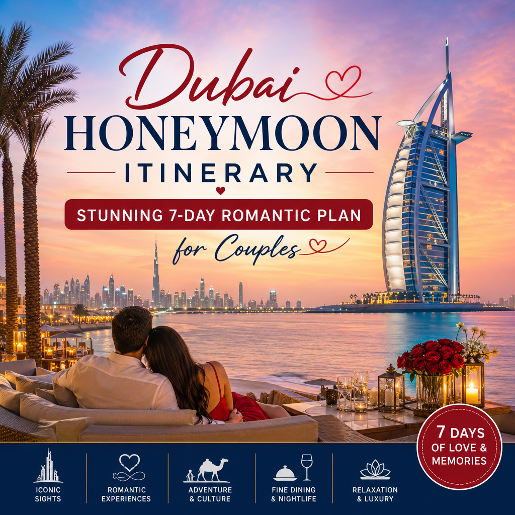 Illustration of Dubai Honeymoon Itinerary: Stunning 7-Day Romantic Plan for Couples